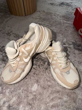 Nike Women’s Cream and Beige Mesh Suede Sneakers